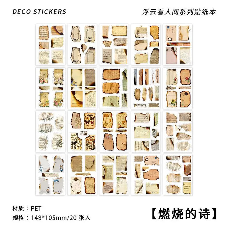 20-Piece Vintage Plant & Mushroom Stickers for Scrapbooking and Crafts