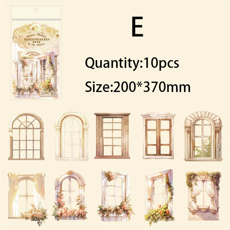 10pcs Window Flower Collage Paper Set for Scrapbooking & Journals