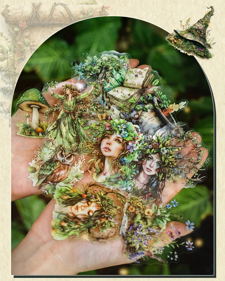 30-Piece Forest Witch Series PET Stickers for Scrapbooking & Journals