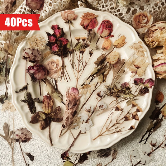 40-Piece Rose & Plant PET Stickers for Scrapbooking & Crafting