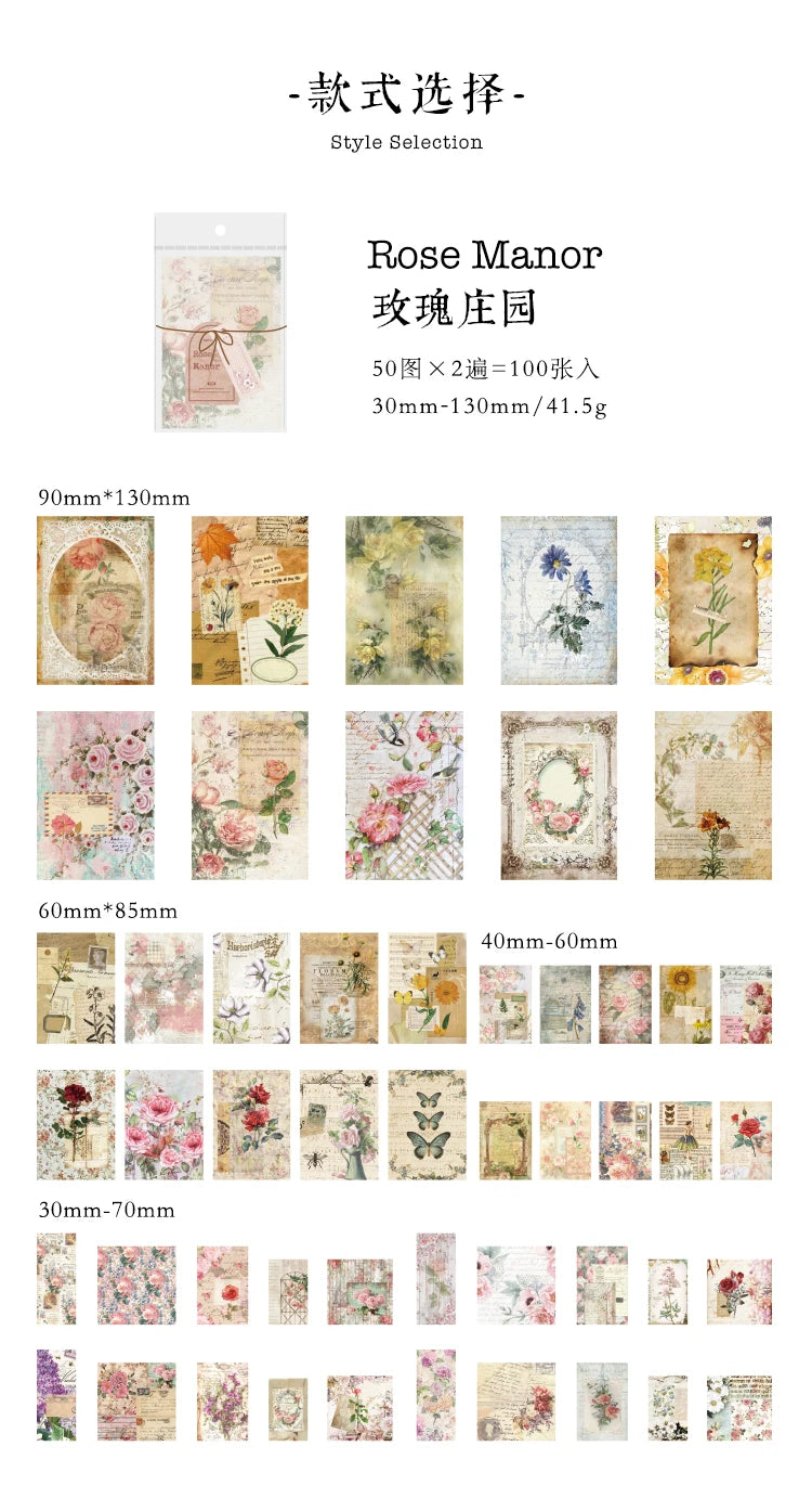 100-Piece Vintage Aesthetic Paper Set for Journaling & Scrapbooking Crafts