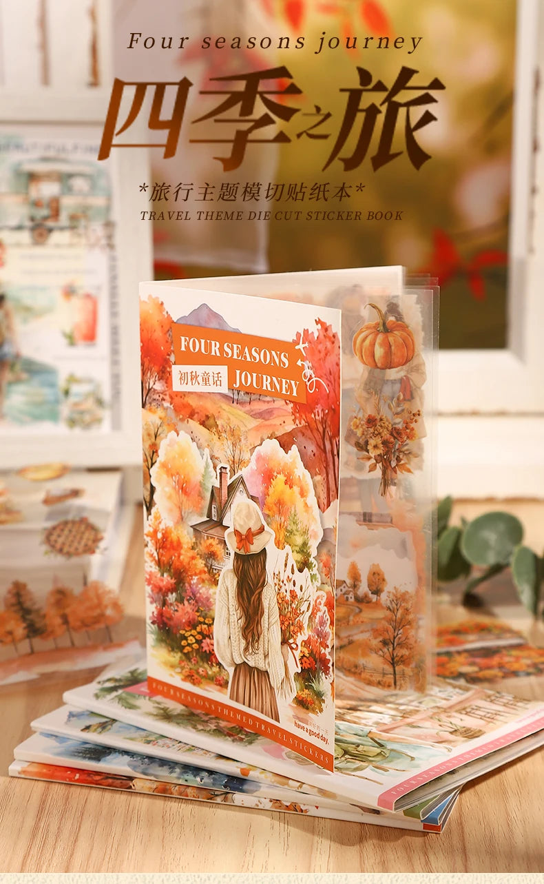 20-Sheet PET Die-Cut Sticker Book with Four-Season Scenery Designs