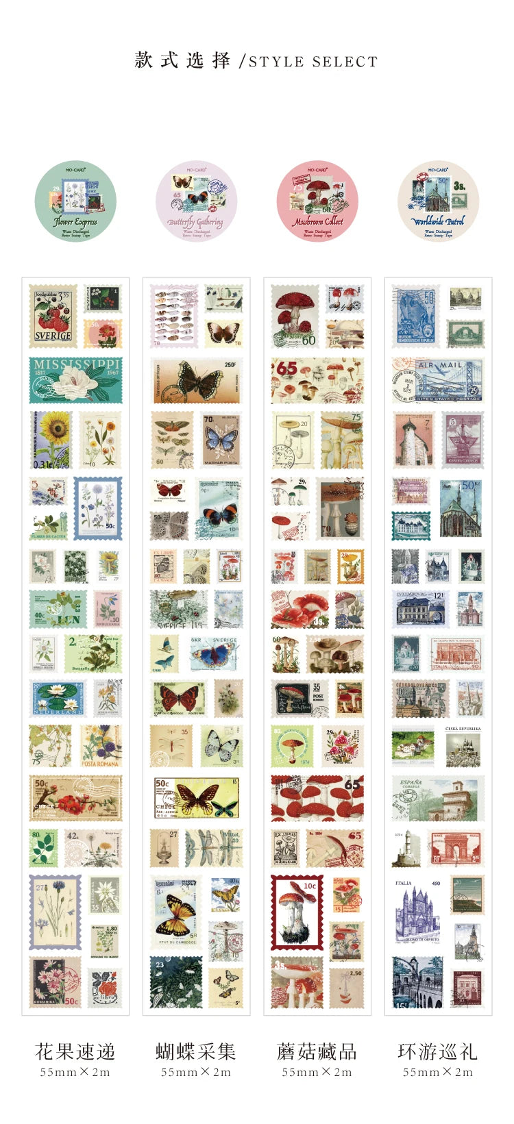 55mm x 2m Vintage Stamp Tape for DIY Crafts and Scrapbooking