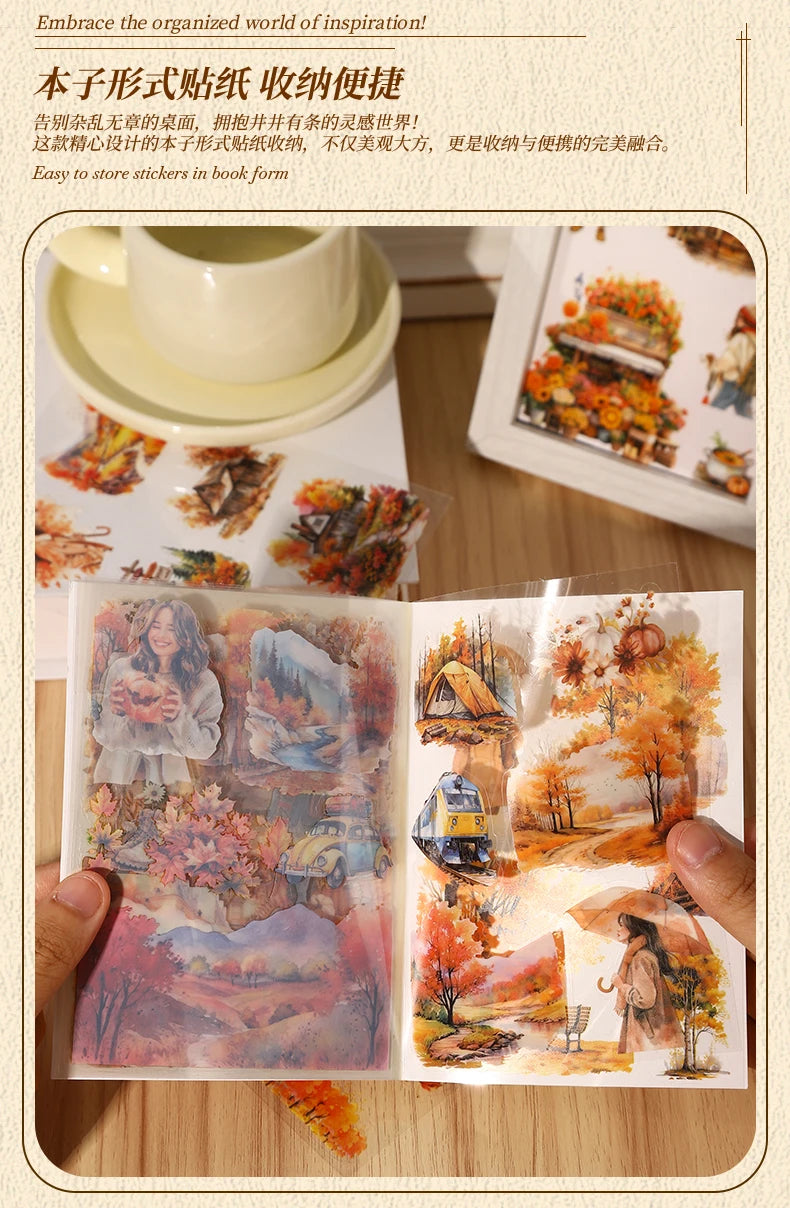 20-Sheet PET Die-Cut Sticker Book with Four-Season Scenery Designs