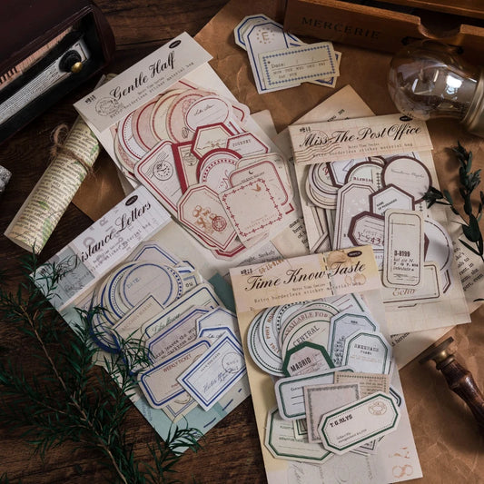 50-Piece Vintage Sticker Set for Scrapbooking, Journaling, and Crafts