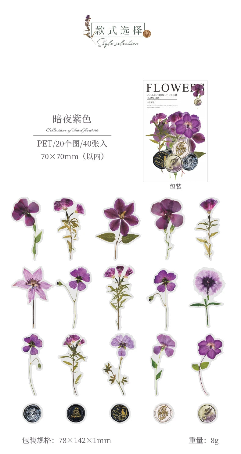 40-Piece Floral Sticker Kit for Scrapbooking and DIY Crafts