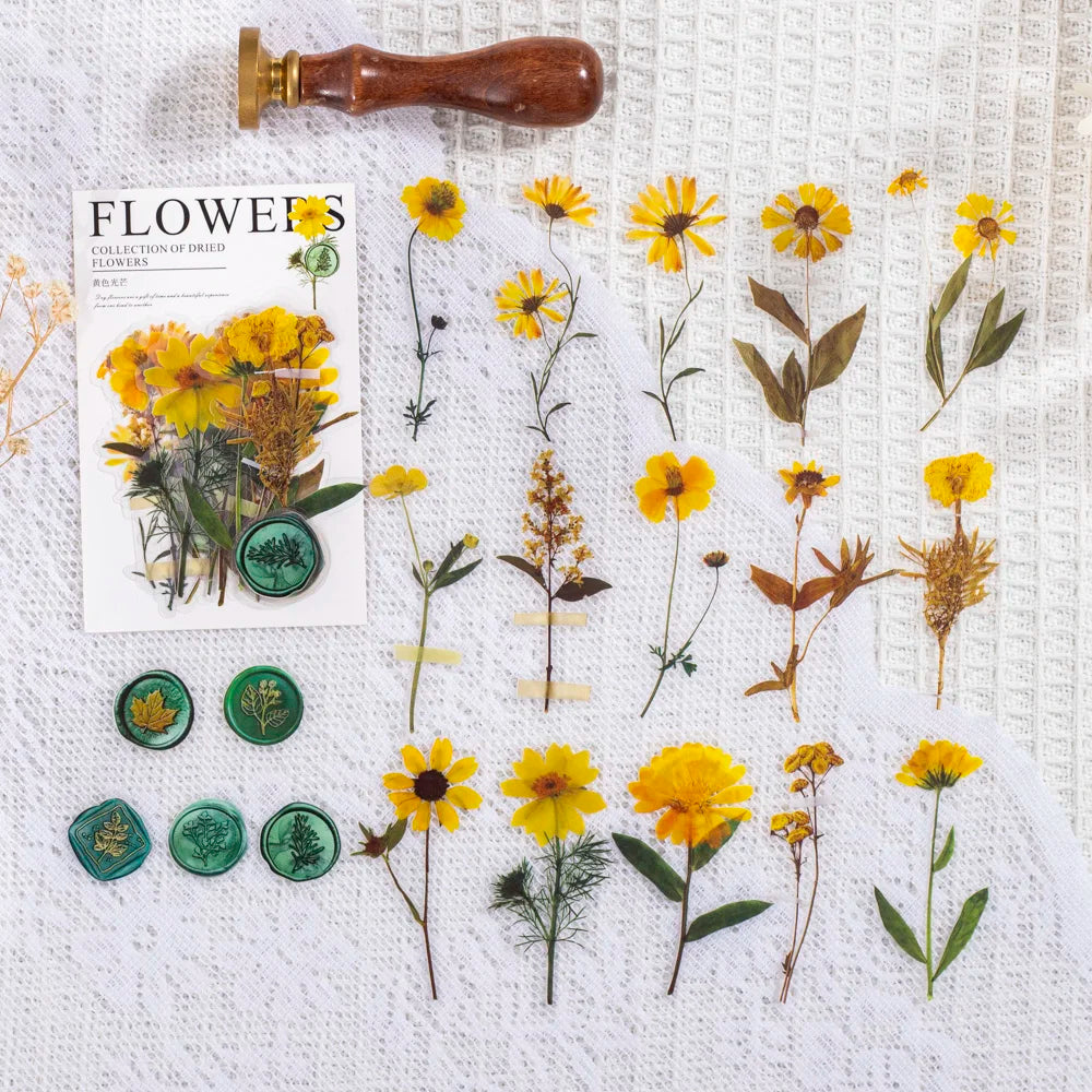 40-Piece Vintage Dried Flower & Leaf Sticker Set for Crafts