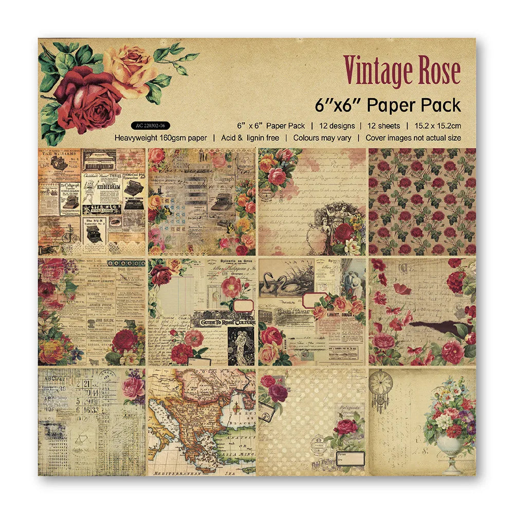 12-Sheet Vintage Flower Paper Pad for Scrapbooking & DIY Crafts