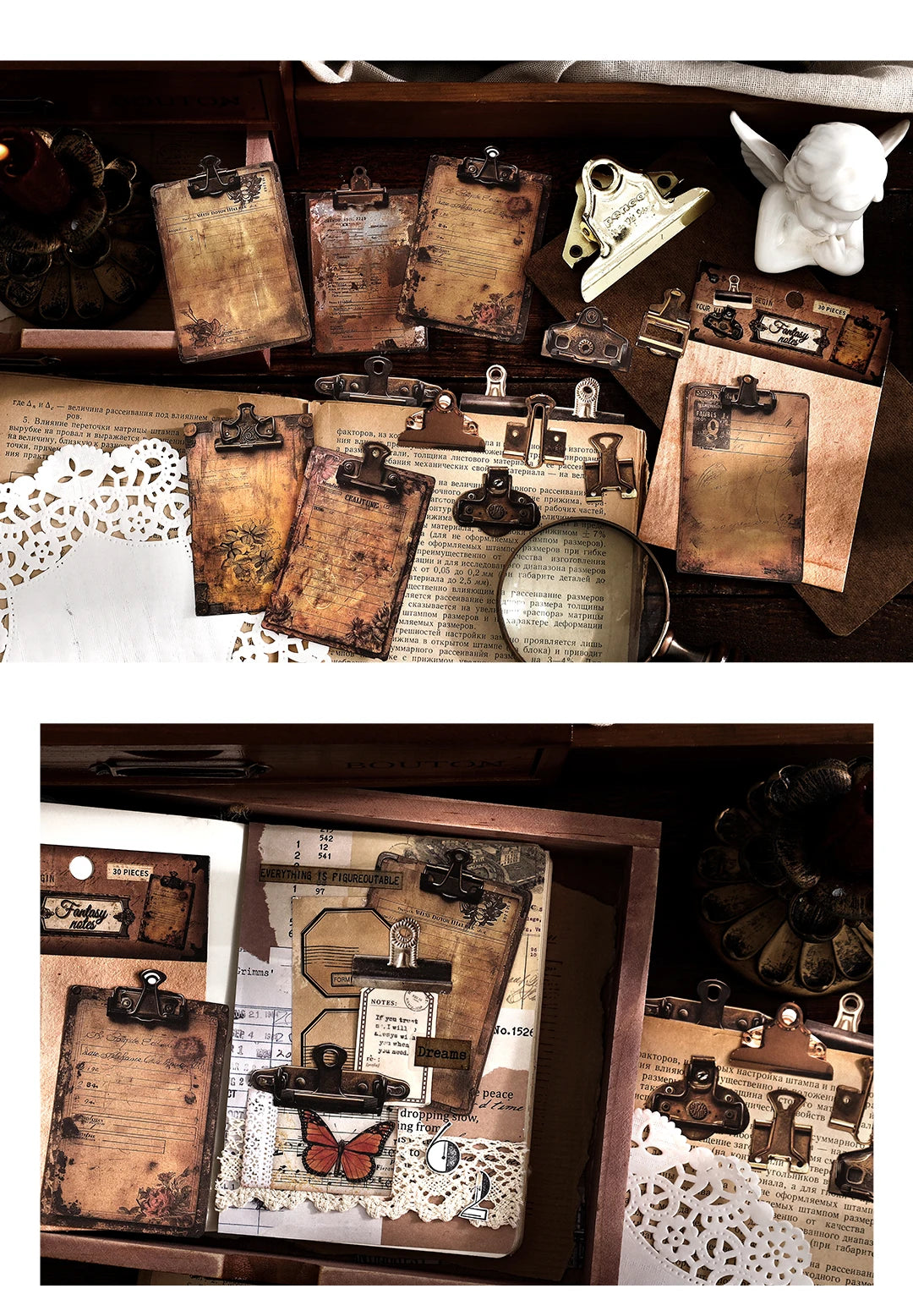 30-Piece Vintage Mechanical Clock Stickers for DIY Projects & Scrapbooking