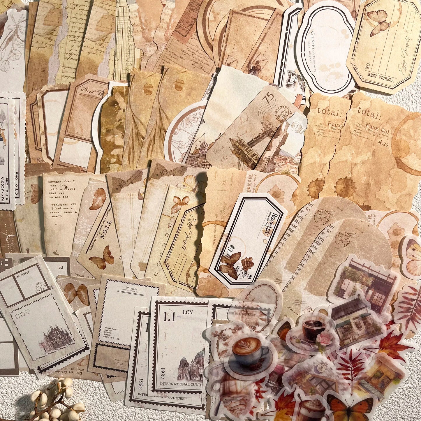 56-Piece Vintage DIY Scrapbook Set with Unique Papers & Stickers