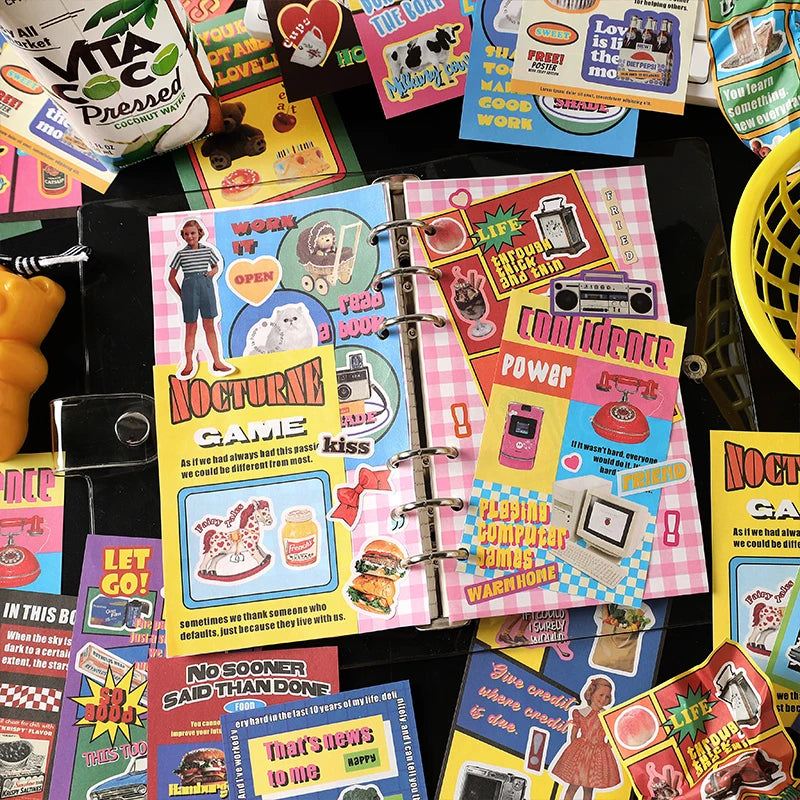 30-Piece Cute Retro Poster Paper Set for Scrapbooking & Journaling