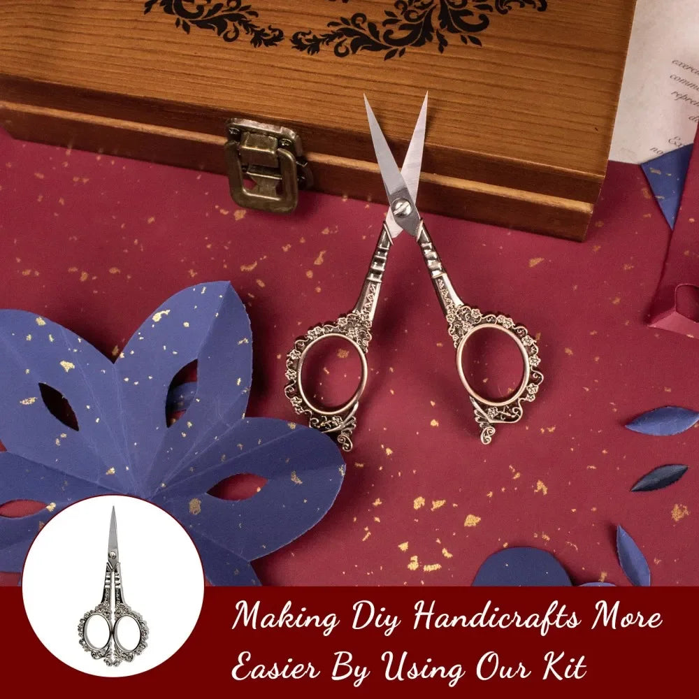 Vintage Sewing Kit – Embroidery Scissors, Threader & Needle Set