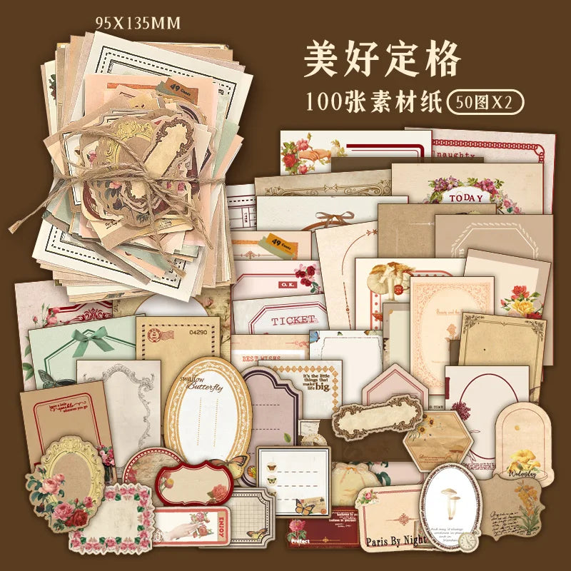 100 Sheets Vintage-Inspired Creative Scrapbook Paper for DIY Projects