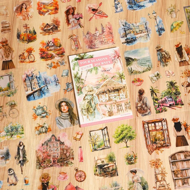 20-Sheet PET Die-Cut Sticker Book with Four-Season Scenery Designs