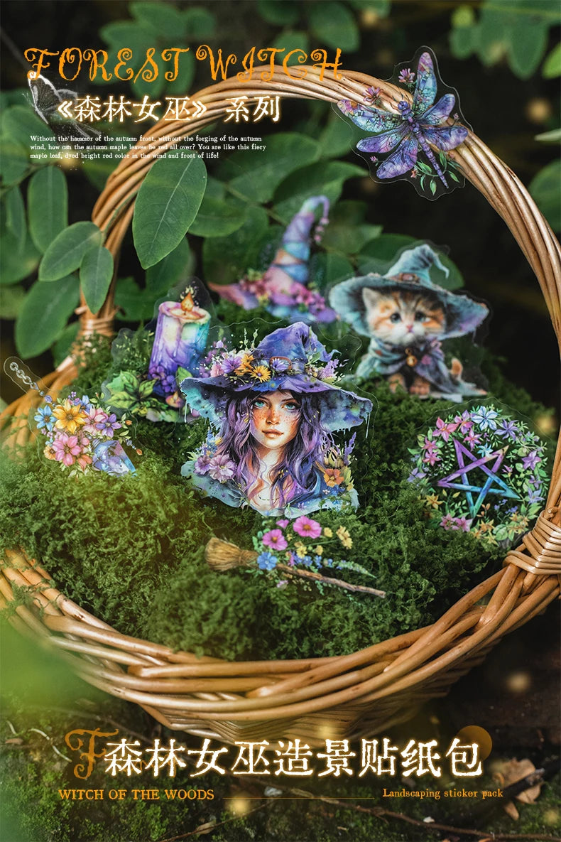 30-Piece Forest Witch Series PET Stickers for Scrapbooking & Journals