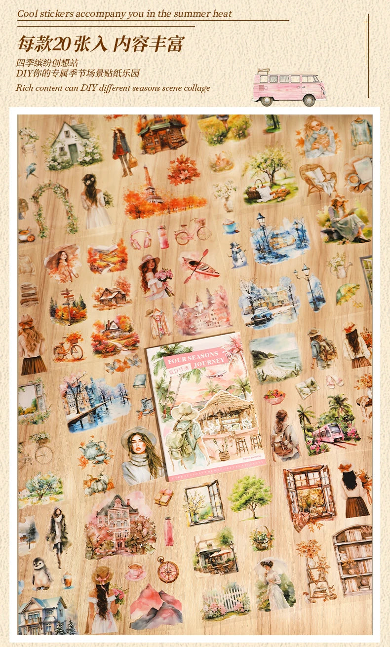 20-Sheet PET Die-Cut Sticker Book with Four-Season Scenery Designs