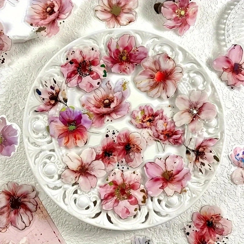 20 Sheets Vintage Flower & Letter PET Stickers for Crafting
