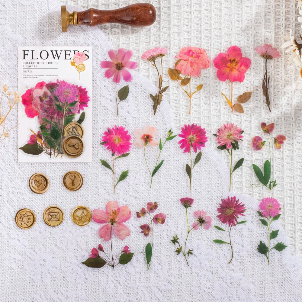 40-Piece Vintage Dried Flower & Leaf Sticker Set for Crafts