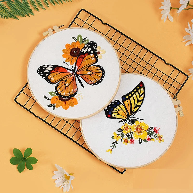 Butterfly & Flower Embroidery Kit – Beginner-Friendly DIY Needlework Set