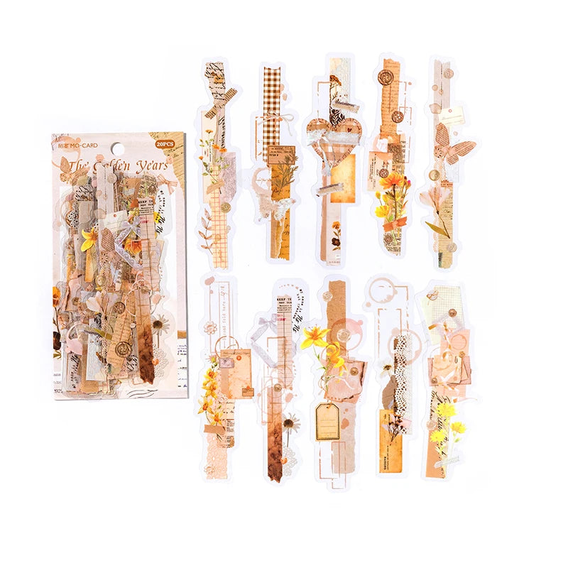 20-Piece Vintage Long Strip Sticker Set for Scrapbooking & Journaling