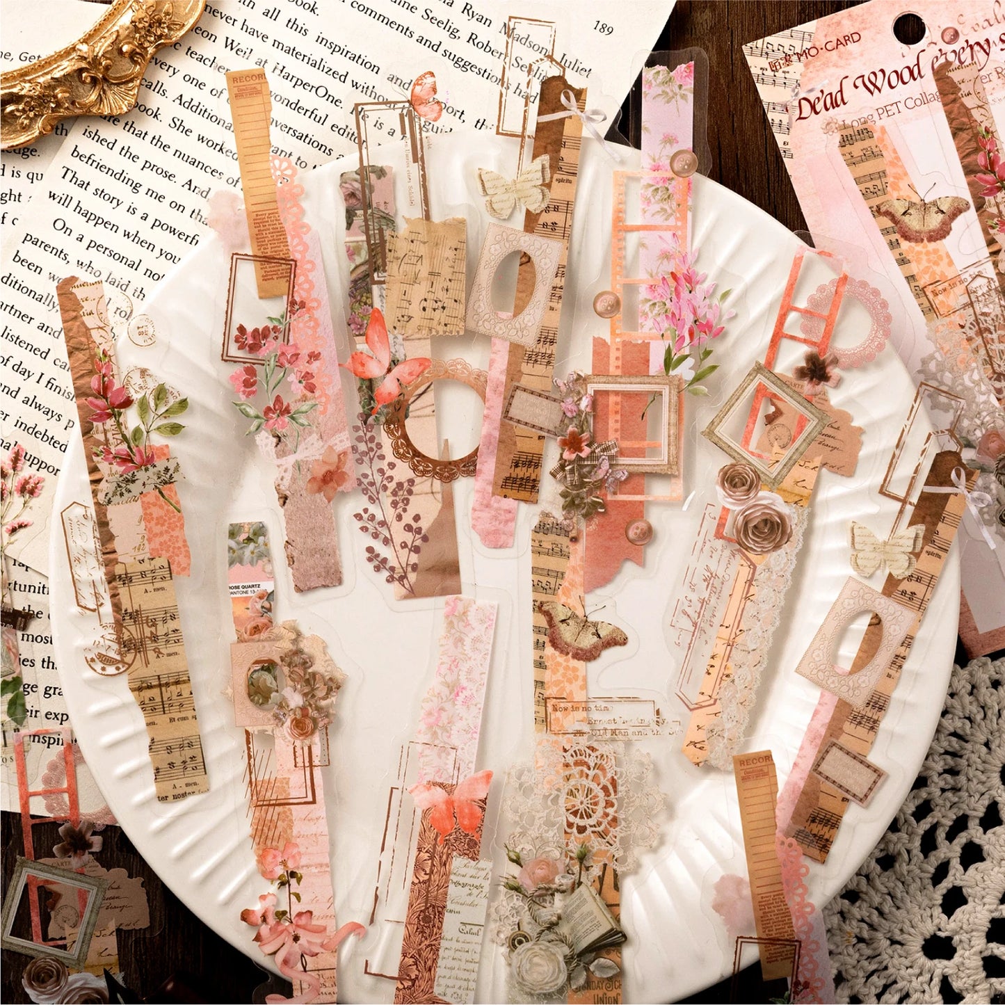 20-Piece Vintage Long Strip Sticker Set for Scrapbooking & Journaling