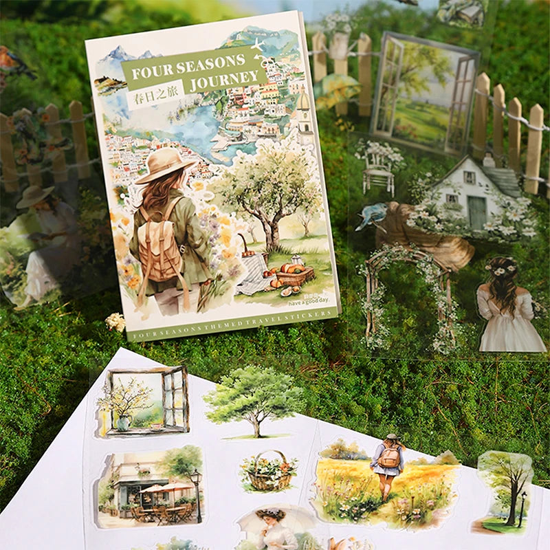 20-Sheet PET Die-Cut Sticker Book with Four-Season Scenery Designs