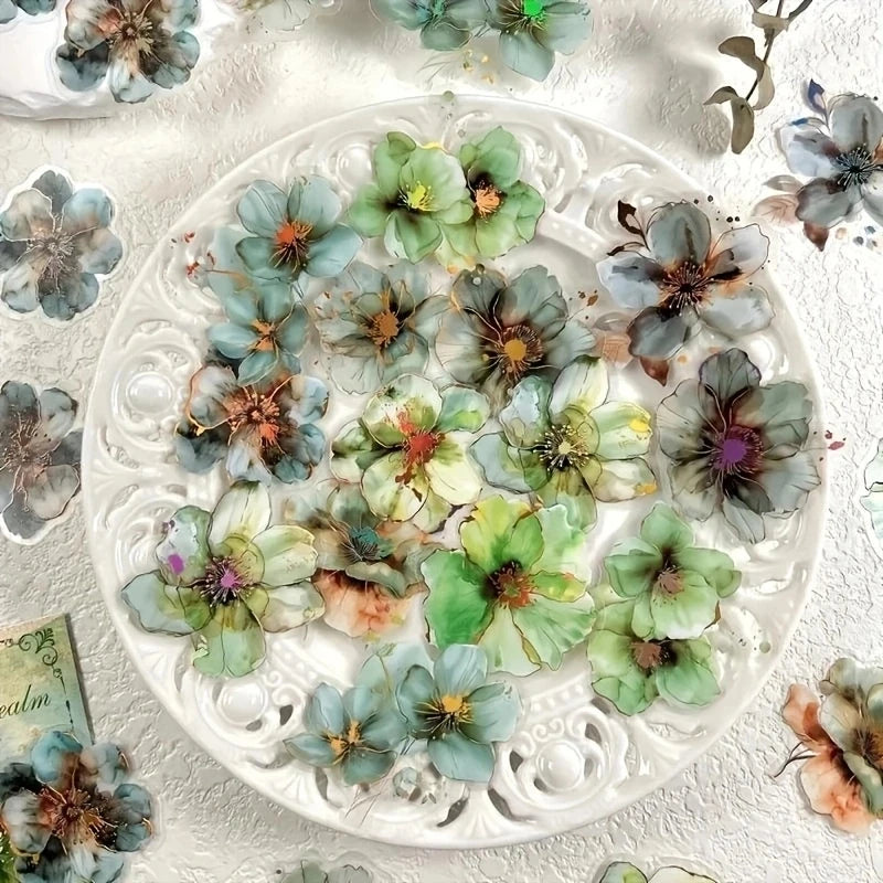 20 Sheets Vintage Flower & Letter PET Stickers for Crafting