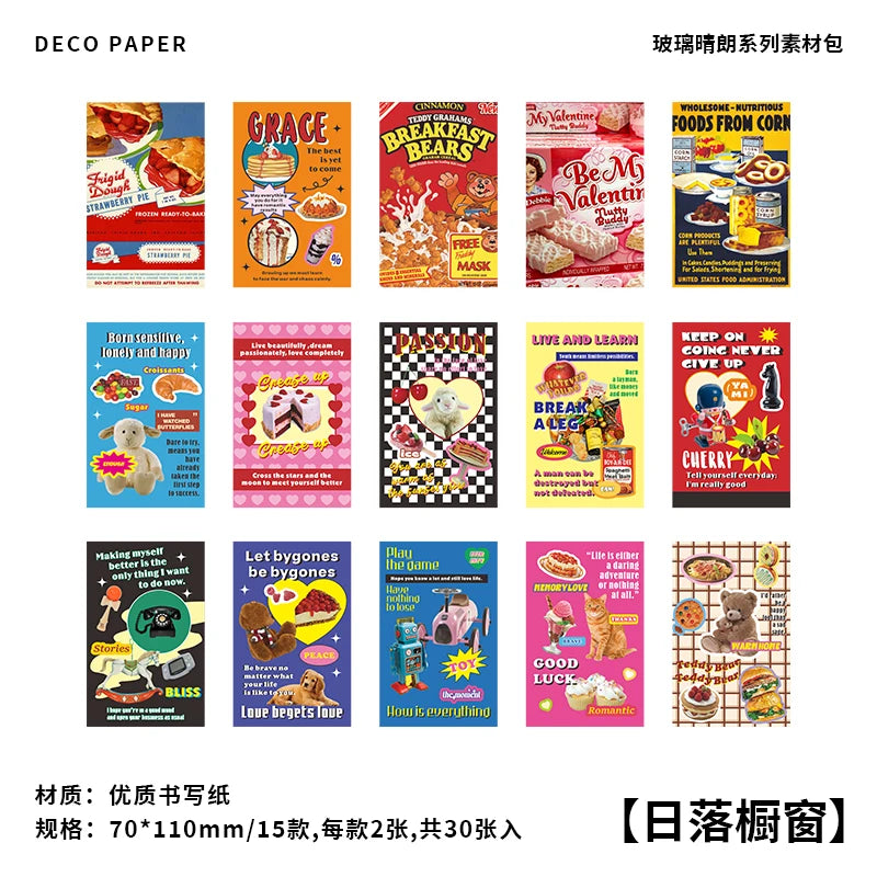 30-Piece Cute Retro Poster Paper Set for Scrapbooking & Journaling