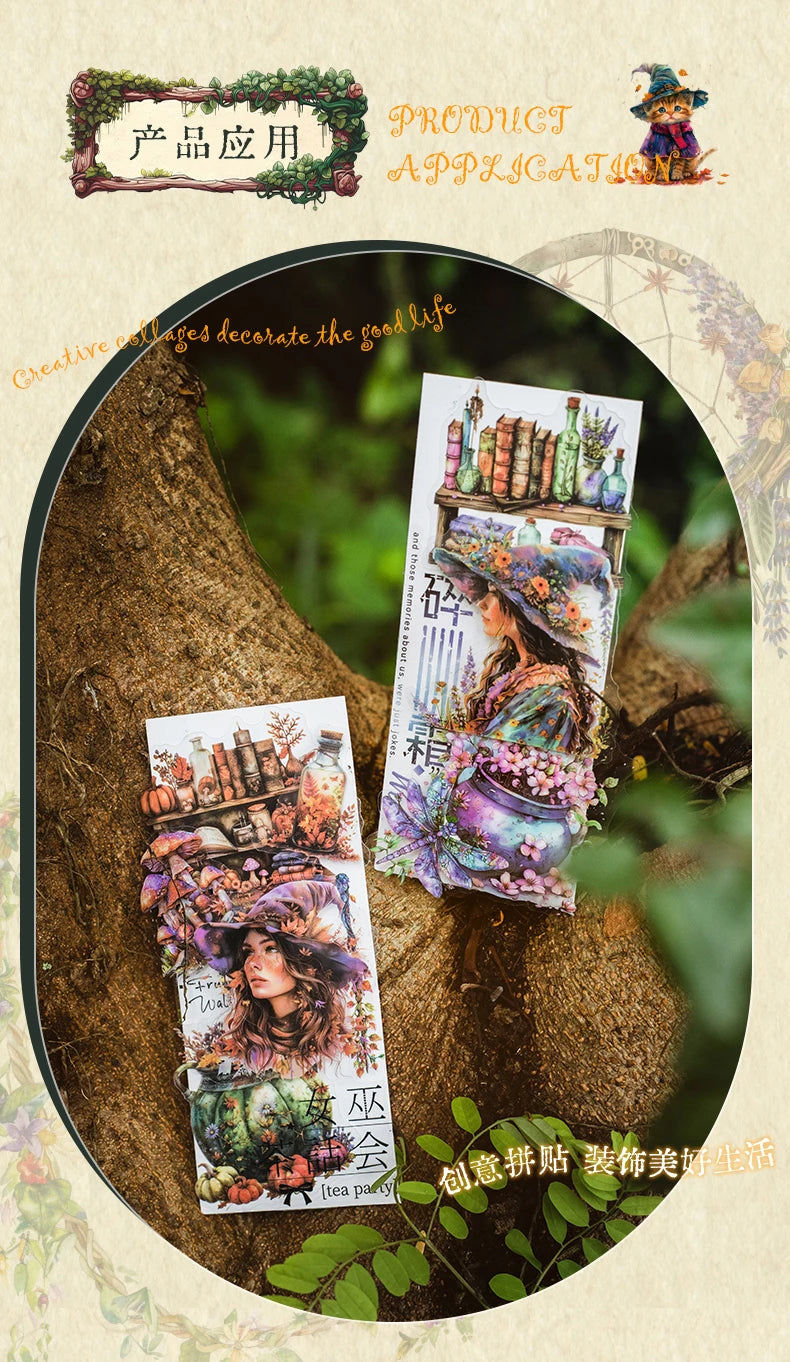 30-Piece Forest Witch Series PET Stickers for Scrapbooking & Journals