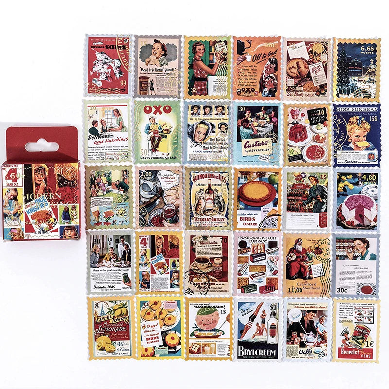 46-Piece Vintage Bronzing Stamp Stickers for Scrapbooking and Journaling