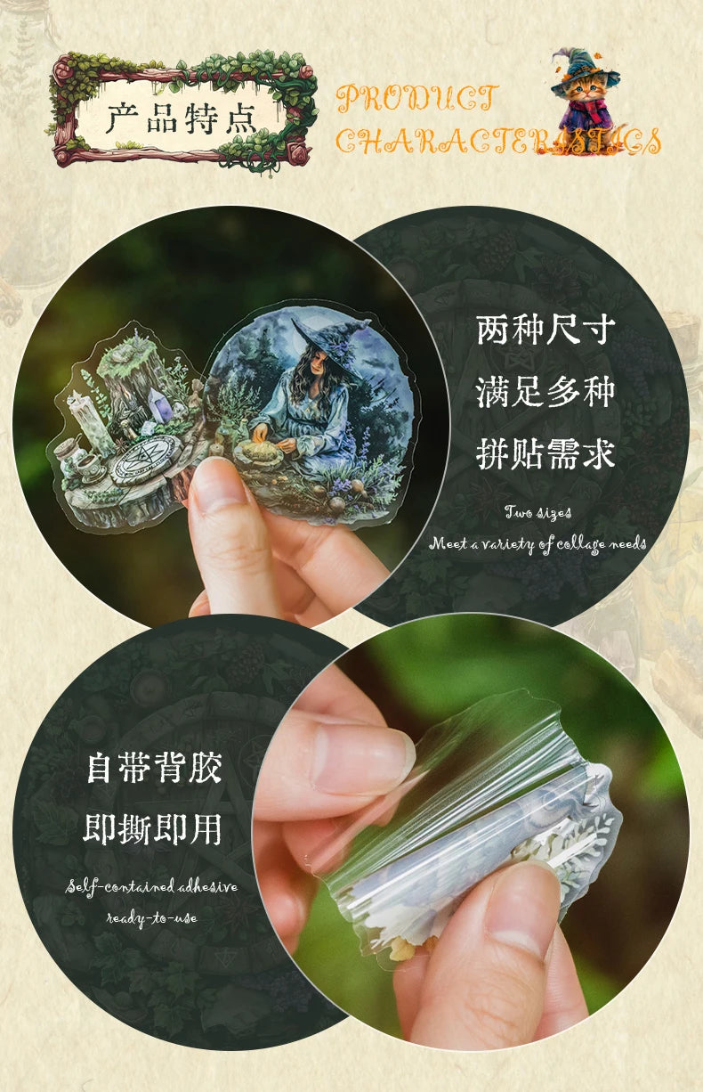 30-Piece Forest Witch Series PET Stickers for Scrapbooking & Journals