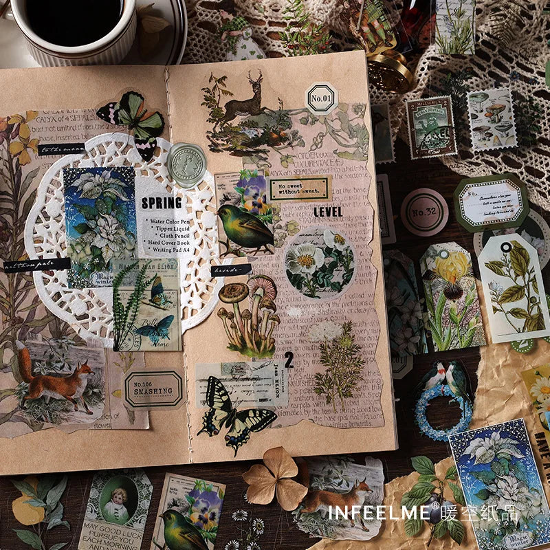 20-Piece Vintage Plant & Mushroom Stickers for Scrapbooking and Crafts