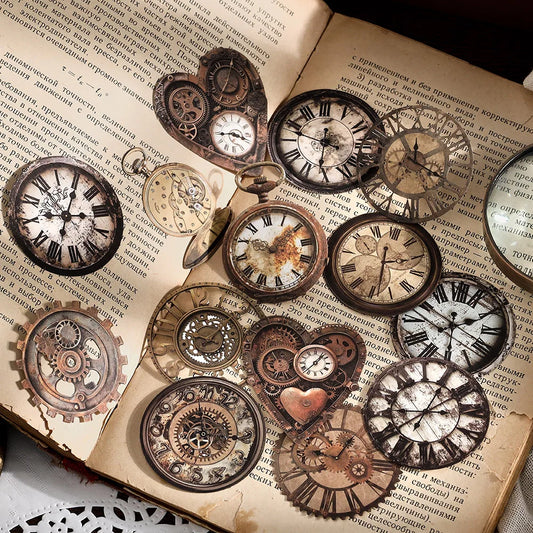 30-Piece Vintage Mechanical Clock Stickers for DIY Projects & Scrapbooking