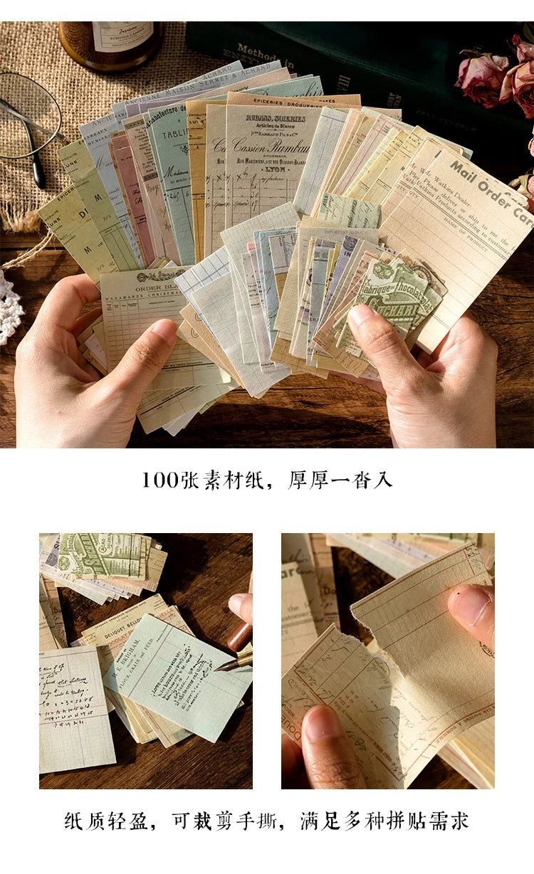 100-Piece Vintage Aesthetic Paper Set for Journaling & Scrapbooking Crafts