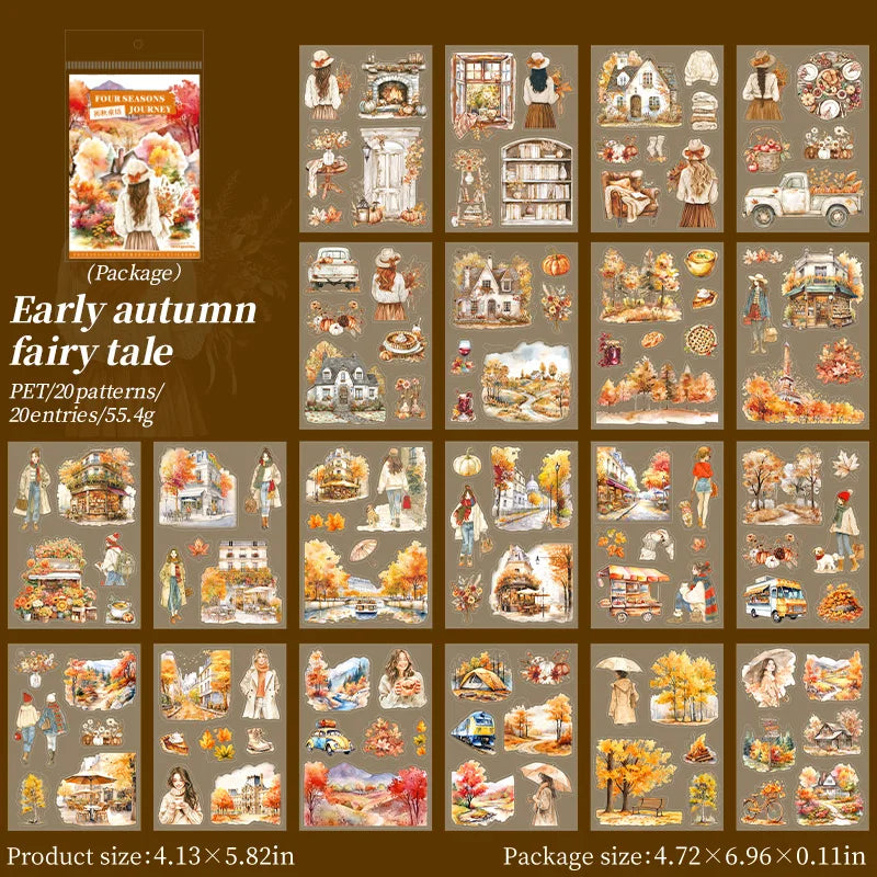 20-Sheet PET Die-Cut Sticker Book with Four-Season Scenery Designs