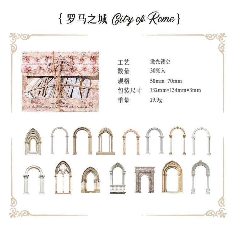 30-Piece Floating Kawaii Baroque Stickers for Scrapbooking & DIY Crafts