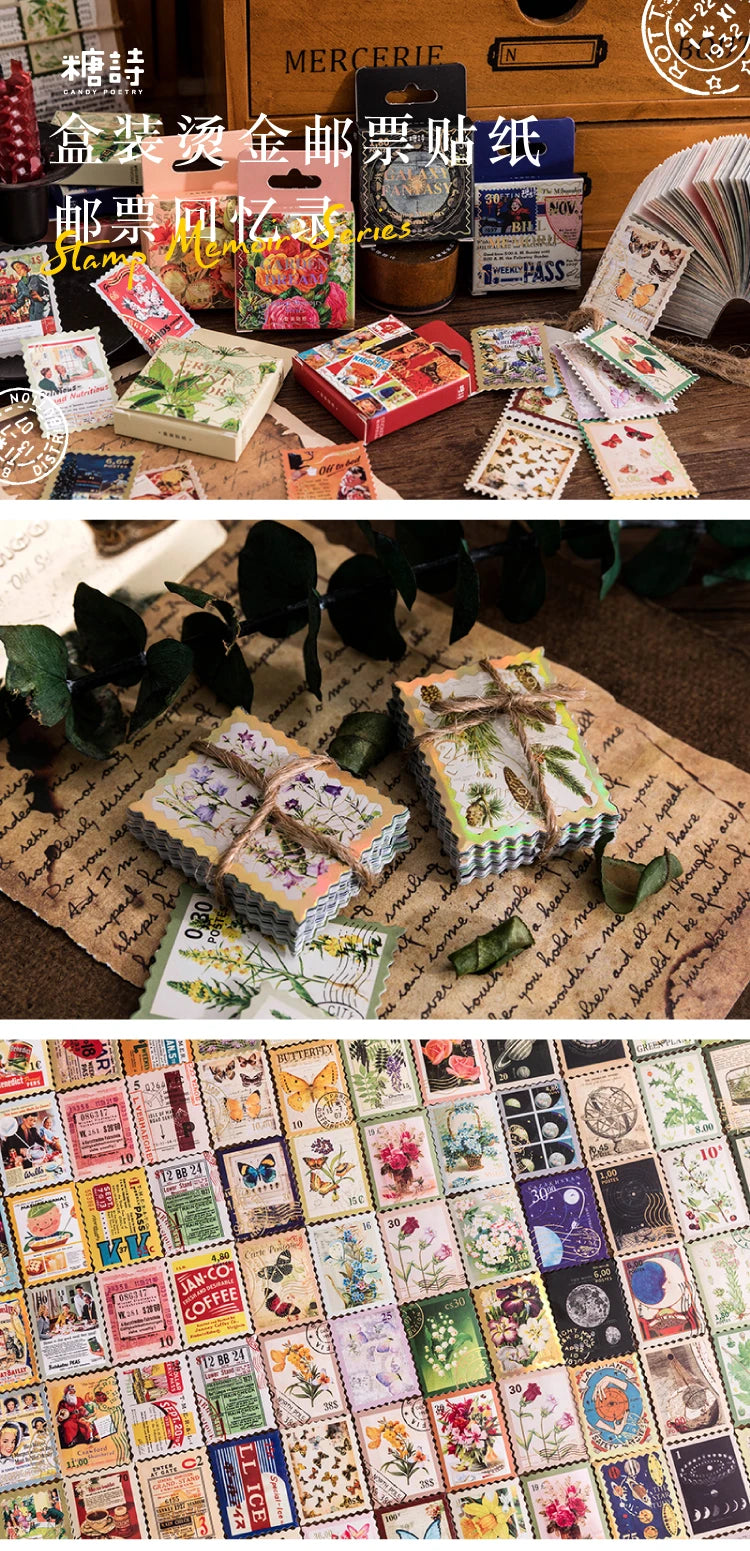 46-Piece Vintage Bronzing Stamp Stickers for Scrapbooking and Journaling