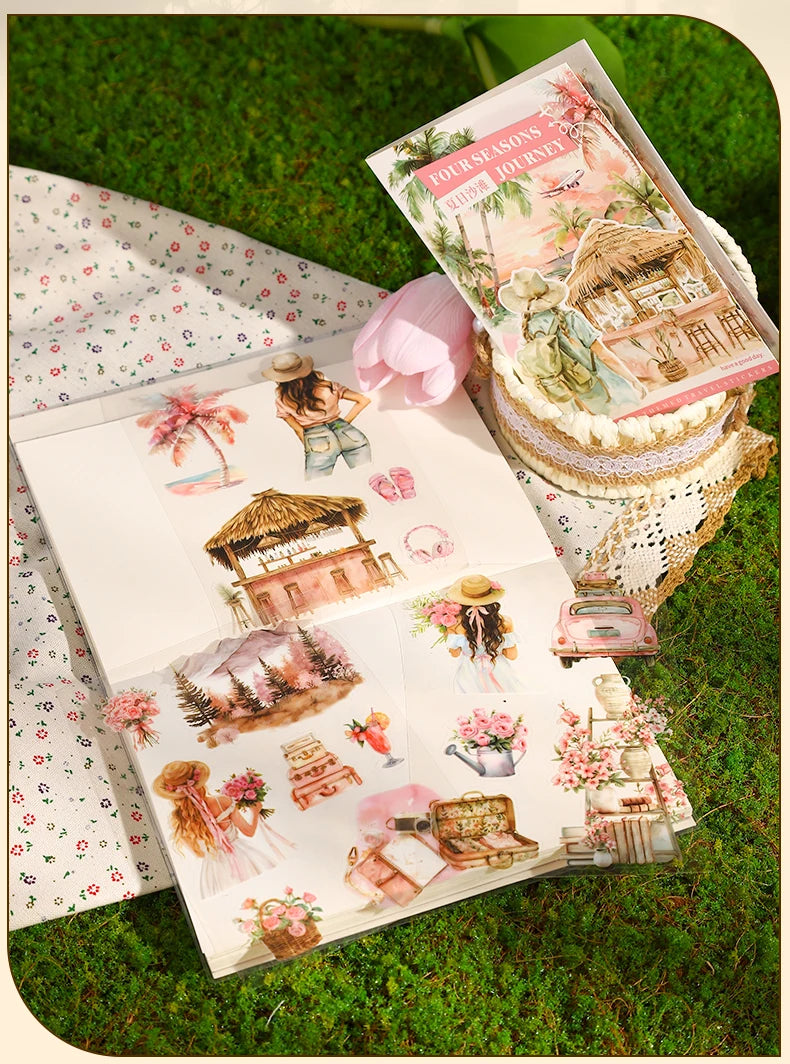 20-Sheet PET Die-Cut Sticker Book with Four-Season Scenery Designs
