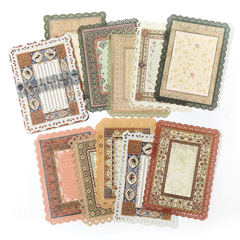 10-Piece Vintage Floral Lace Paper Set for Scrapbooking and Crafting