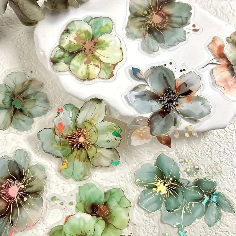 20 Sheets Vintage Flower & Letter PET Stickers for Crafting