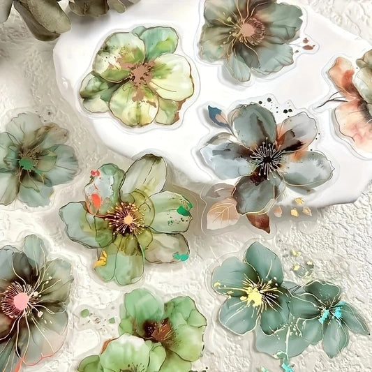 20 Sheets Vintage Flower & Letter PET Stickers for Crafting
