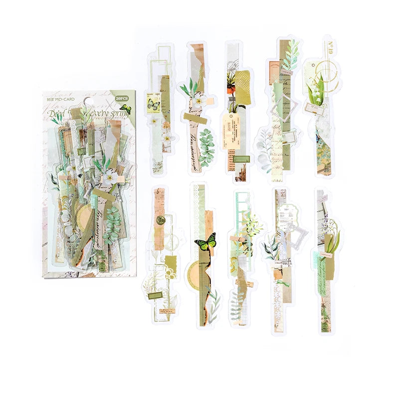 20-Piece Vintage Long Strip Sticker Set for Scrapbooking & Journaling