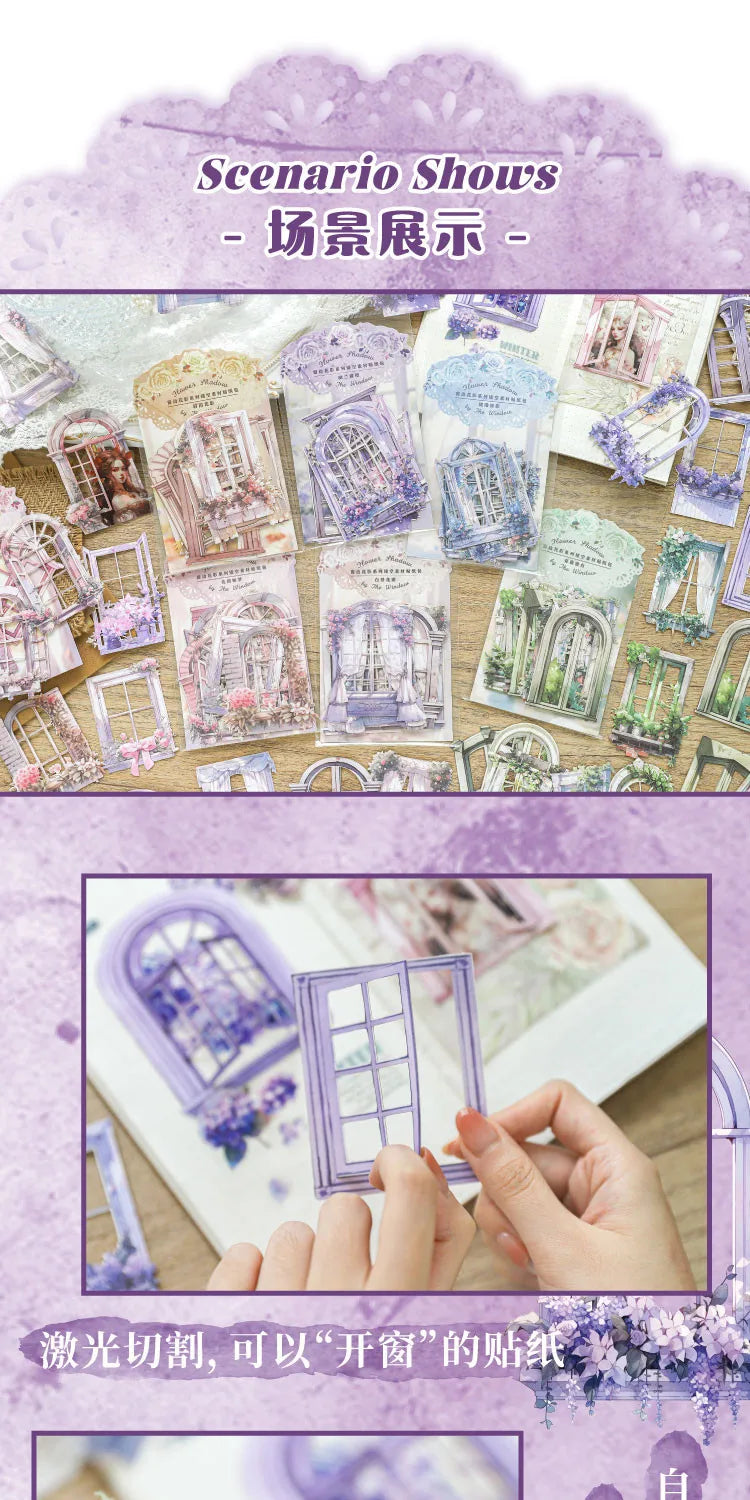 10pcs Window Flower Collage Paper Set for Scrapbooking & Journals