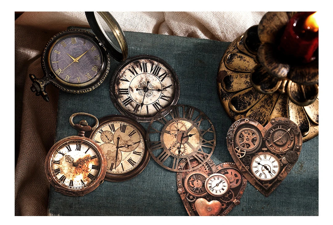 30-Piece Vintage Mechanical Clock Stickers for DIY Projects & Scrapbooking