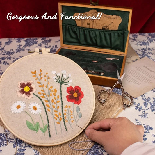 Vintage Sewing Kit – Embroidery Scissors, Threader & Needle Set
