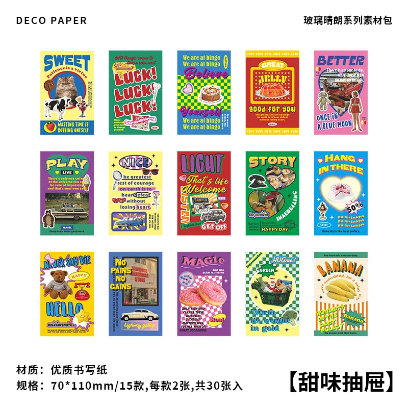 30-Piece Cute Retro Poster Paper Set for Scrapbooking & Journaling