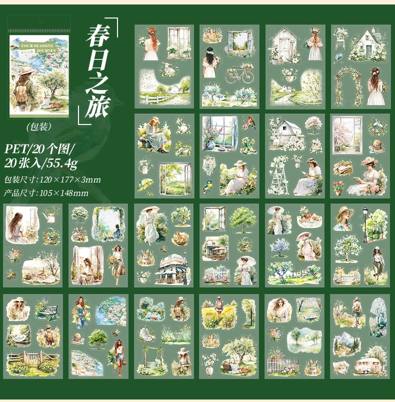 20-Sheet PET Die-Cut Sticker Book with Four-Season Scenery Designs