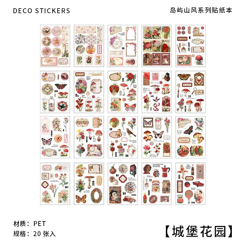 20-Piece Vintage Plant & Mushroom Stickers for Scrapbooking and Crafts