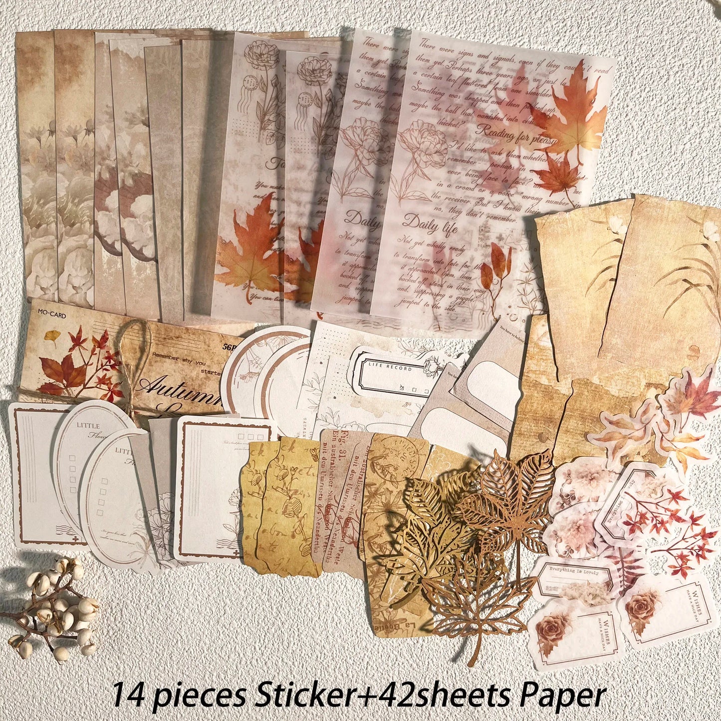 56-Piece Vintage DIY Scrapbook Set with Unique Papers & Stickers
