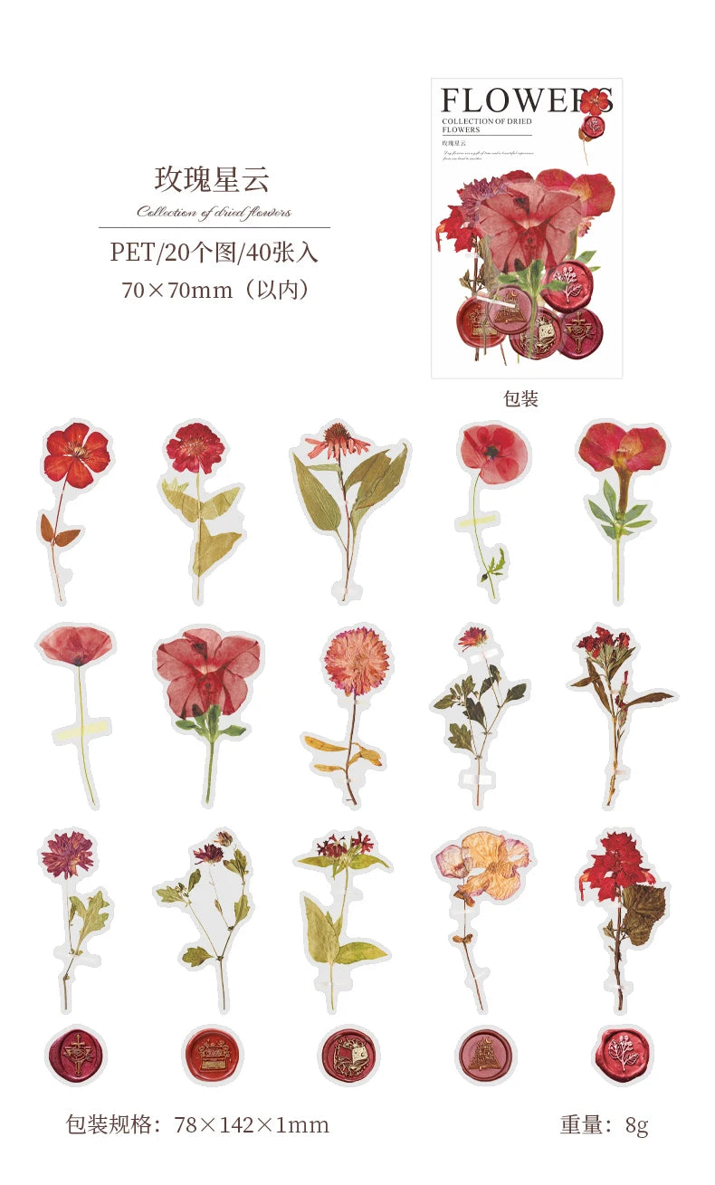 40-Piece Floral Sticker Kit for Scrapbooking and DIY Crafts